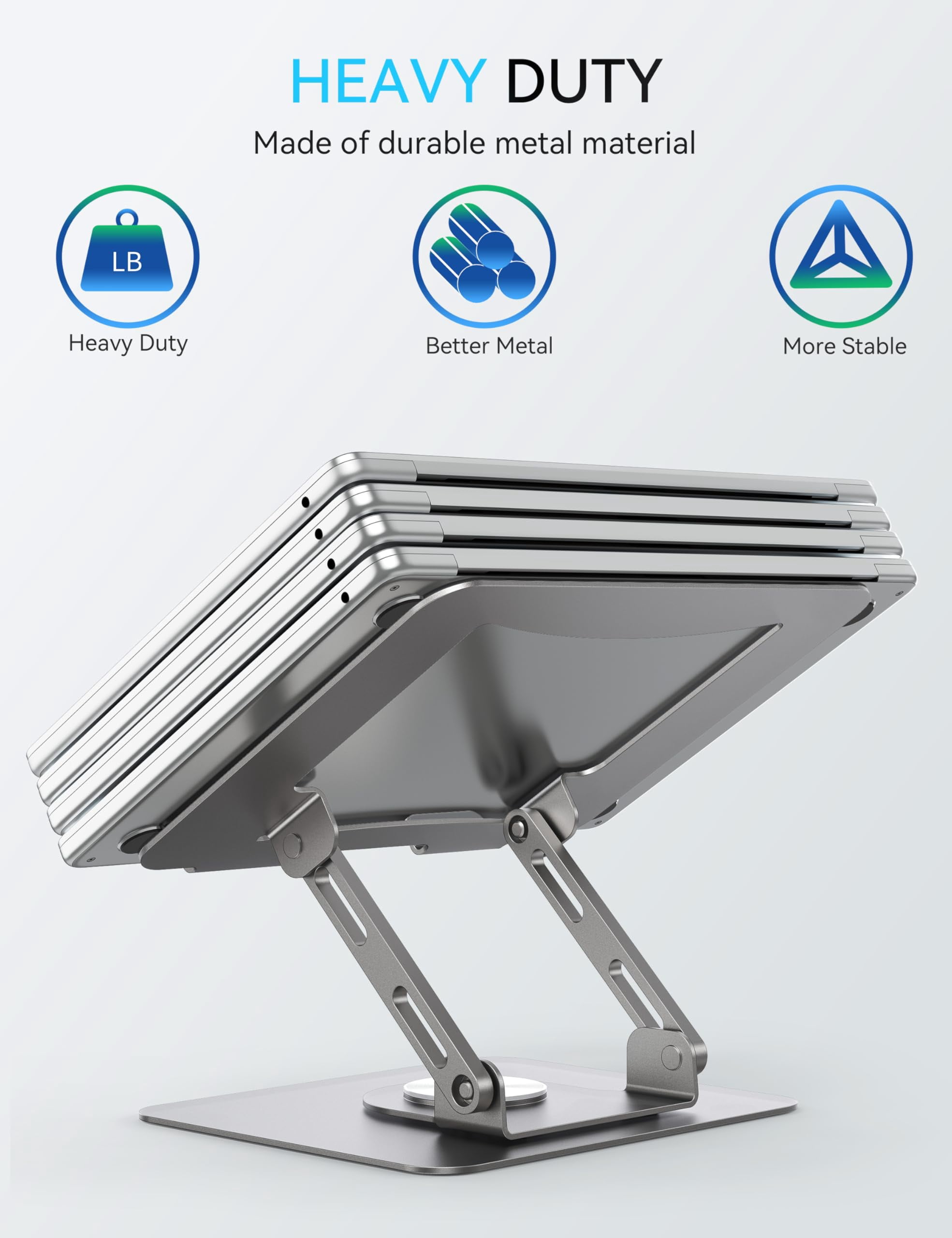 360 Rotating Laptop Stand  Computer Riser For Desk Adjustable Height Multi-angle Metal Holder Foldable Portable Notebook Elevating Base Office & Home Grey
