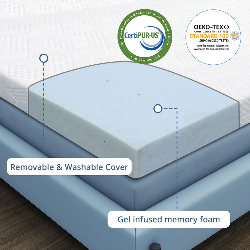 Sybels 2 Inch Twin Size Gel Memory Foam Mattress, Relieve back pain, CertiPUR-US Certified
