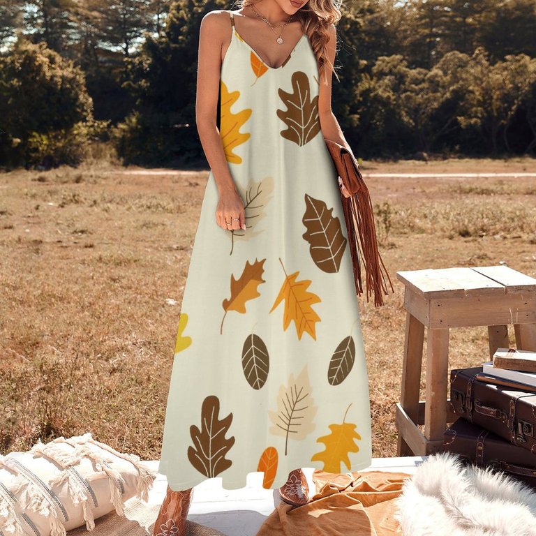 dress with leaves design Autumn Harvest Maple Leaves Thanksgiving Design Sleeveless Dress Woman  Fashion Long Dresses Women's Summer Suit Dress 2025