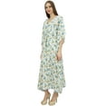 thumbnail image 5 of Bimba Printed Caftan Long White Maxi Boho Kaftan Cover up Drawstring Waist-4, 5 of 5