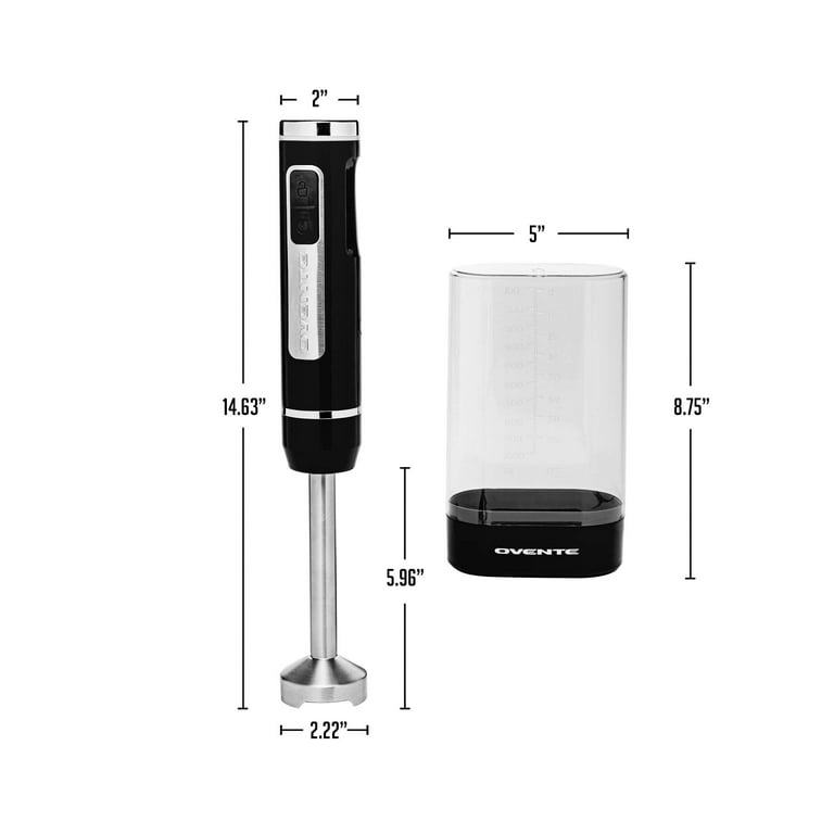 Ovente Immersion Electric Hand Blender 300 Watt Power 2 Mix Speed with  Stainless Steel Blades, Handheld Stick Mixer Set with Egg Whisk Attachment  Mixing Beaker and BPA-Free Food Chopper, Black HS565B 