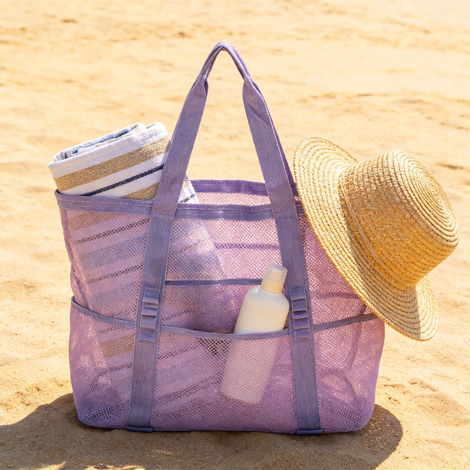 Mesh Tote Beach Bag Large Capacity Pool Toy Storage Organizer Bathroom Toiletries Travel Bag Breathable Carryall