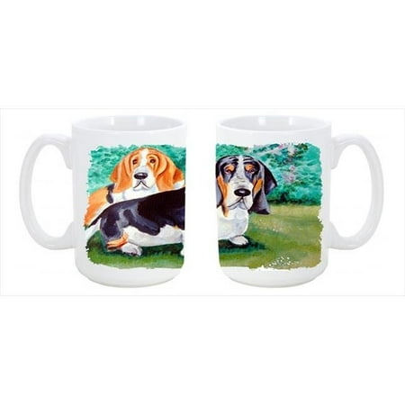 

Basset Hound Double Trouble Dishwasher Safe Microwavable Ceramic Coffee Mug 15 oz.