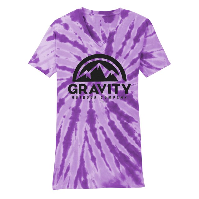 GOC Mountain Water-Based Womens Tie-Dye V-Neck Shirt - Purple - Small
