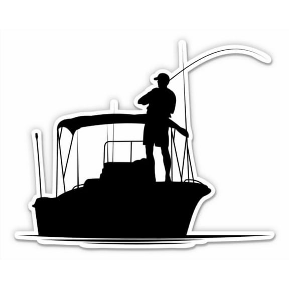 Fishing Boat Rods Fisherman - 3" Vinyl Sticker - For Car Laptop Water Bottle Phone - Waterproof Decal