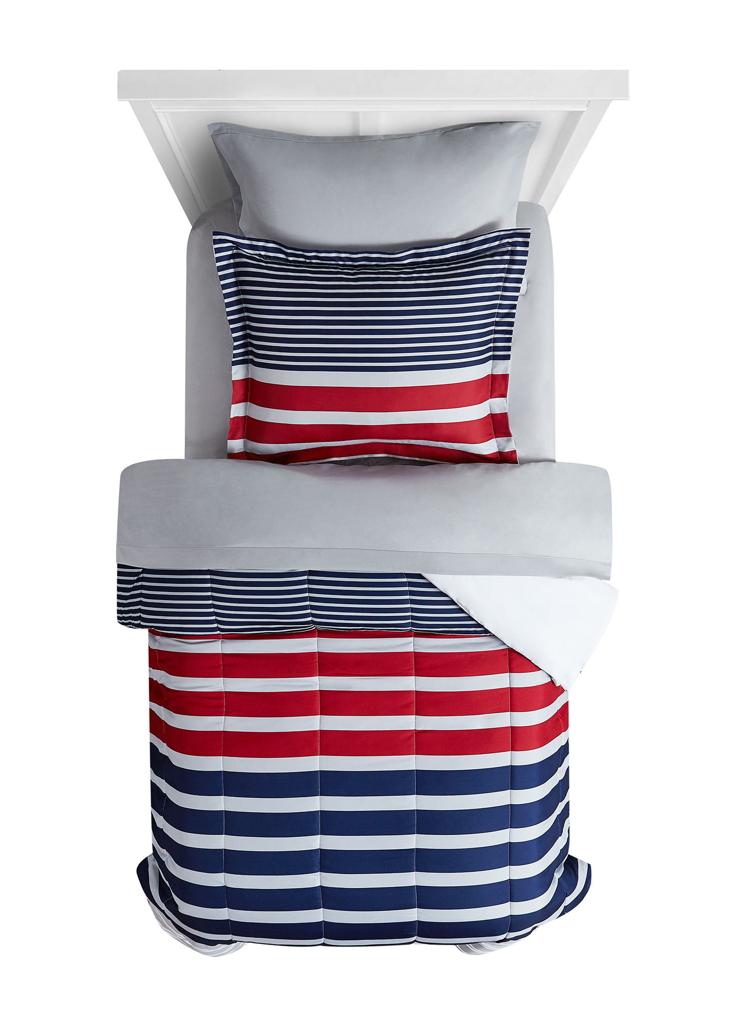 Mainstays Red and Blue Stripe 6 Piece Bed in a Bag Comforter Set with Sheets, Twin - image 4 of 9