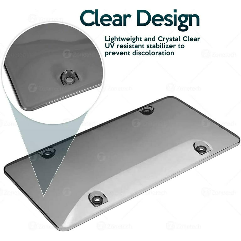 Zone Tech Standard Fit Clear Frame Smoked License Plate Protector Cover,  2-Pack 