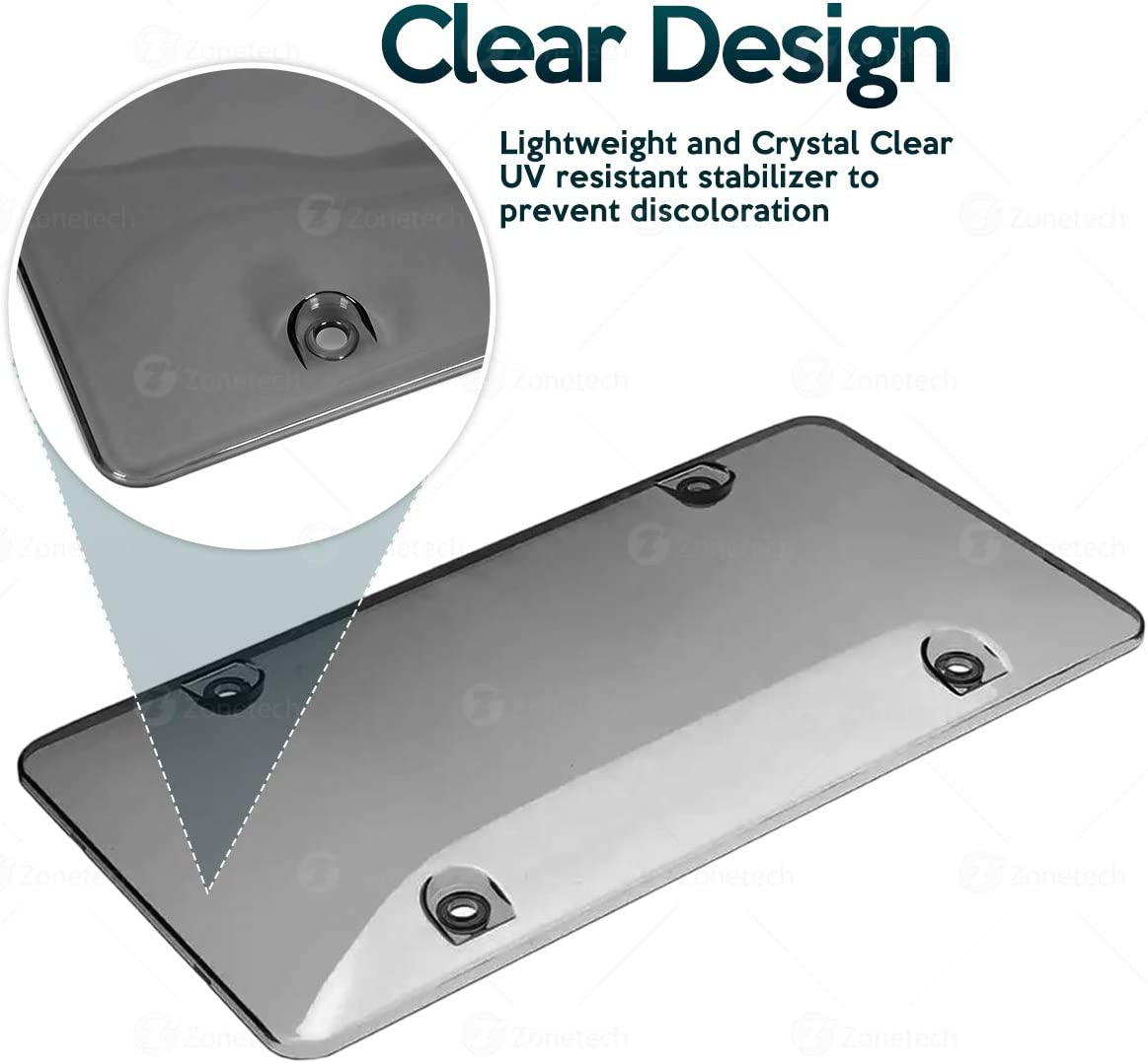 Zone Tech Standard Fit Clear Frame Smoked License Plate Protector Cover, 2- Pack