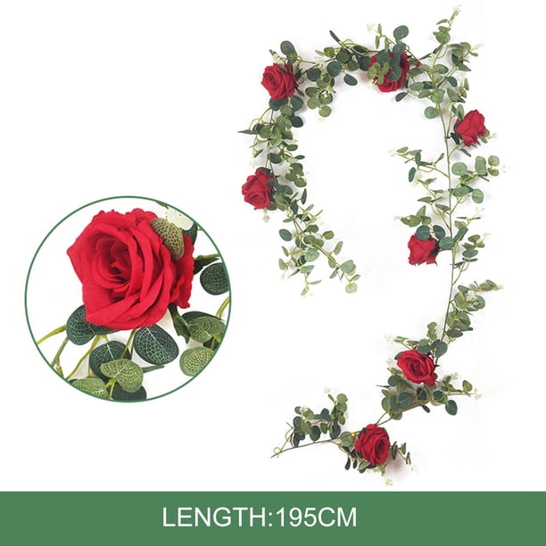 Guirnalda de vid de flores falsas rosa artificial para fiesta de boda (6.4 pies rojo) Hugtrwg Libre de BPA