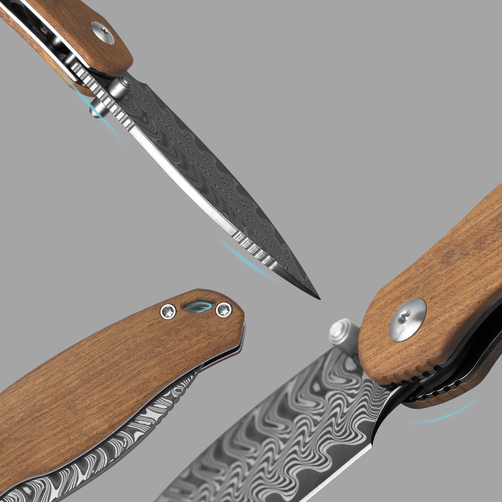 Kizer Phoca CD EDC Folding Pocket Knife Damascus Blade Wood Handle V3781CDA3