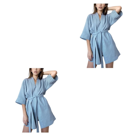 Minnieouse informal de algodón de crespón para mujer, albornoces de gasa de capas, ropa de dormir con cordones, ropa de baño para el hogar, Type4 NO4