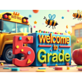 thumbnail image 3 of Cute Cartoon Style Welcome to 5 Grade Banner with Bees Apples and School Bus Background Party Decorations Backdrop for Classroom Entrance First Day of School Photo Booth Props School Events, 3 of 3