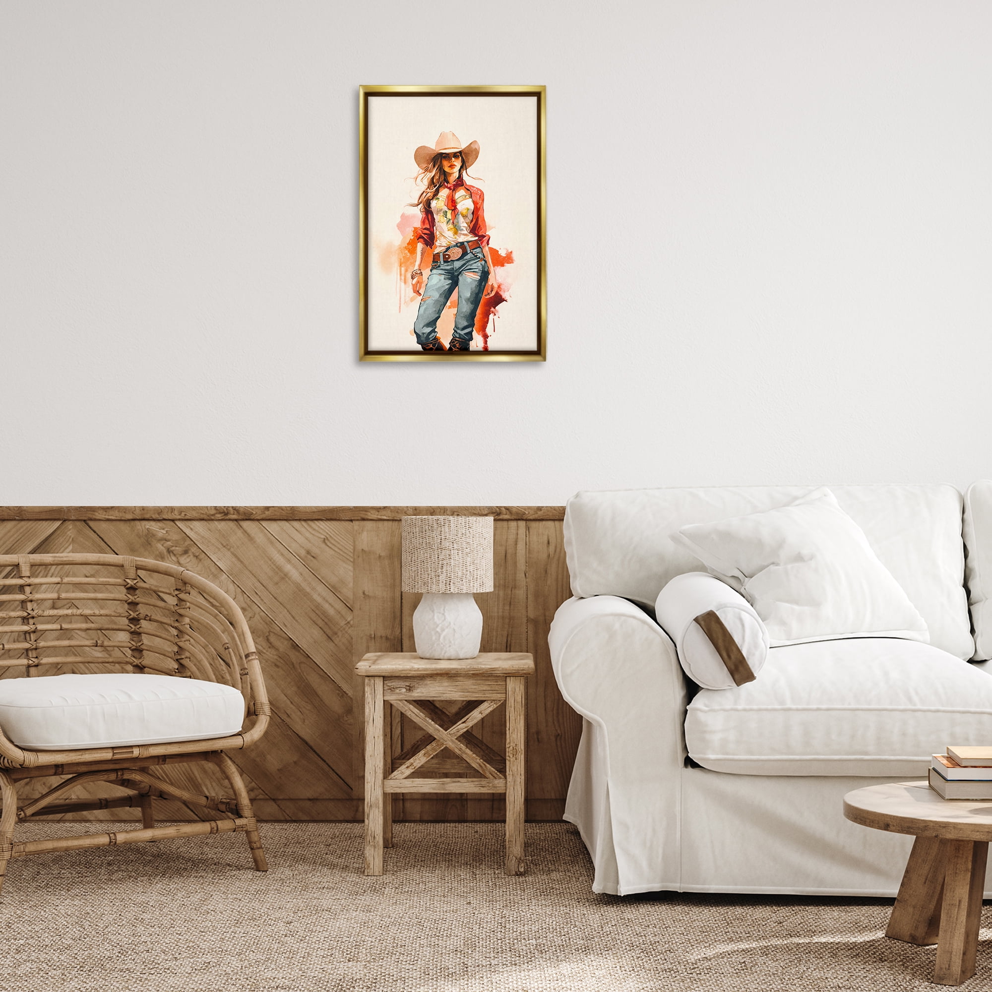 Stupell Industries Wild West Cowgirl Charm People Painting Gold Floater Framed Canvas Art Print Wall Art, 17 x 25