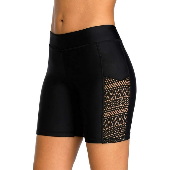 Womens Hollow Out Swim Shorts High Waisted Short Swim Shorts Black Swim Capri Pants