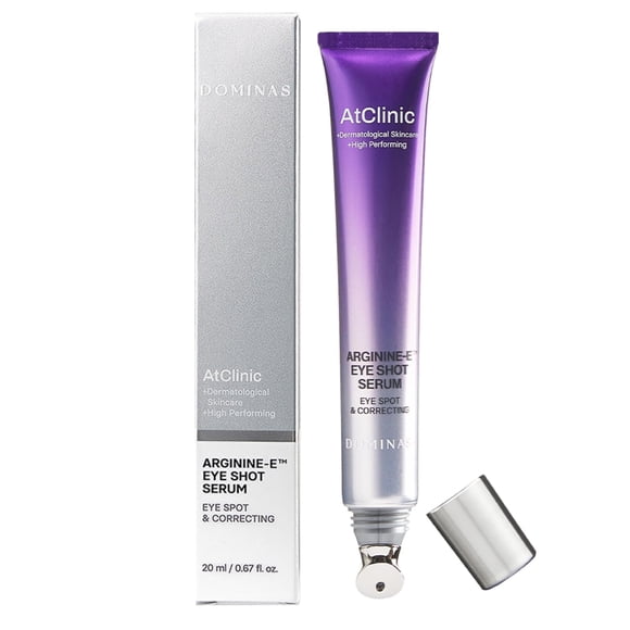 DOMINAS Atclinic Arginine-e Caffeine Eye Serum (0.67fl oz) - Crema de gel para ojos para el cuidado de la piel coreana para ojeras, hinchazón y arrugas con aplicador Guasha. niacinamida