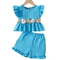 thumbnail image 2 of Cethrio Girls Summer Outfit Sets, Fashion Flutter Sleeve Casual 2 Piece Kids Clothing sets Sky Blue Size 6, 2 of 7