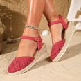 thumbnail image 3 of Rokment Womens Crochet Platform Wedge Sandals Bohemian Handwoven Straw Espadrilles Chunky High Heels Beach Casual Closed Toe Dress Summer Shoes for Vacation Spring Summer Fall Red Size 7.5, 3 of 6