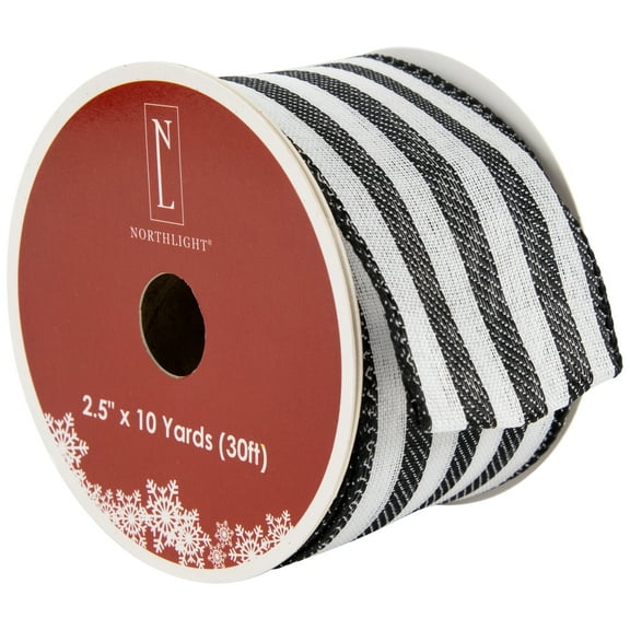 Northlight Striped Wired Craft Ribbon - 2.5" x 10 Yards - Black and White