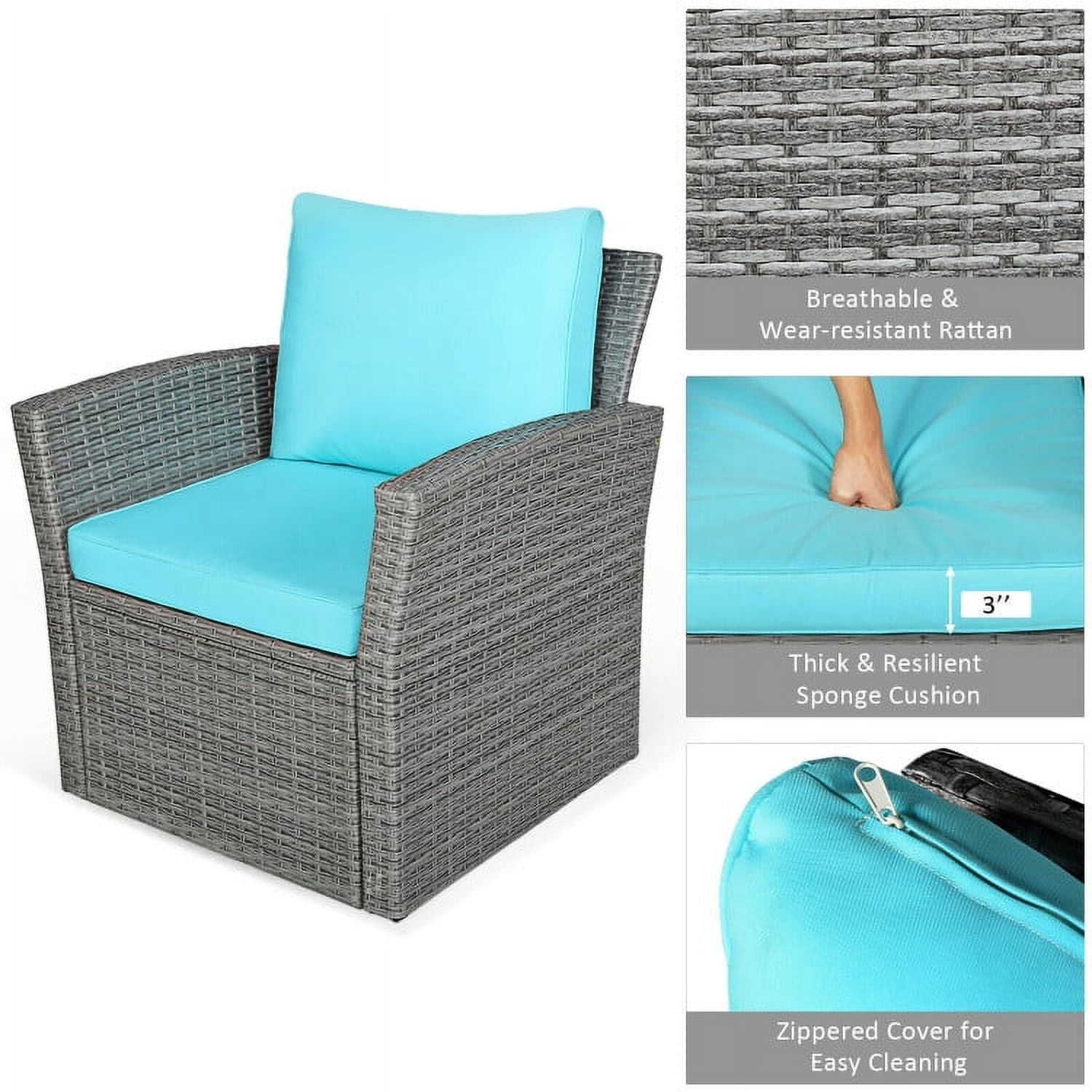 Aimee Lii 4 Pieces Wicker Patio Furniture Set Sofa Table with Storage Shelf Cushion, Modern Patio Furniture, Turquoise