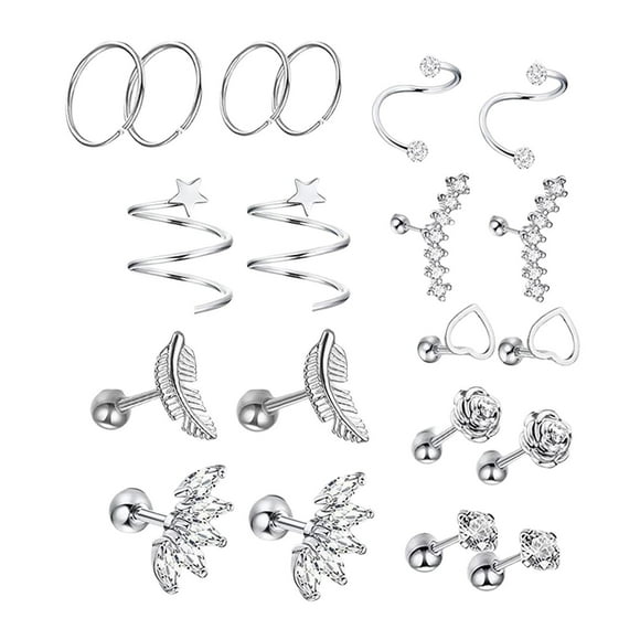 20x Stud Earrings Set Stud Earring Hoops Flat Back Earrings ,