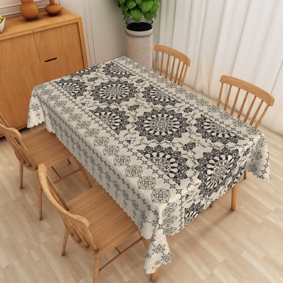 RisChhery Black Mandala Floral Rectangle Tablecloth,Waterproof Stain Resistant Table Cover for Dining Kitchen,60x102 inch
