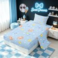 thumbnail image 2 of meiyoeat Blue Softball Bow Twin Sheets for Girls, Cute Ball Glove Print Bedding, 3-Piece, 1 Flat Sheet, 1 Fitted Sheet and 1 Pillowcase, 2 of 5