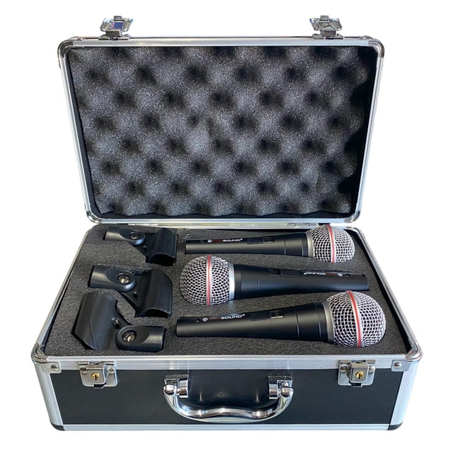 MICROFONO PROSOUND MOD. PDM-30 SET 3 MICROFONOS DINAMICOS, 3 CABLES XLR, 3 CUELLOS P/MIC Y ESTUCHE
