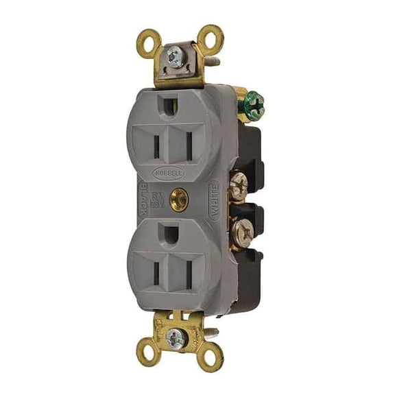 Straight Blade Receptacle, 5-15R, 15 A, 125V AC, 2 Pole, 3 Wire, Flush Mount, Grounded