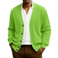 thumbnail image 2 of Dwellite Mens Cardigan Sweater Loose Fit Button Up Plus Size Cardigan Spring Dressy Casual Long Sleeve Ribbed Knitted Sweater Fluorescent Green L, 2 of 7