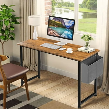 Coliware 31.5 inch Small Computer Desk, Modern Simple Style Home Office Desk with Storage Bag & Iron Hook, Multi-Functional Workstation Furniture for Home Office Study