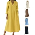 thumbnail image 2 of Womens 3/4 Sleeve Elegant Summer Linen Maxi Dresses, Loose V Neck A-Line Minimalist Wedding Guest Dresses with Pockets, 2 of 7