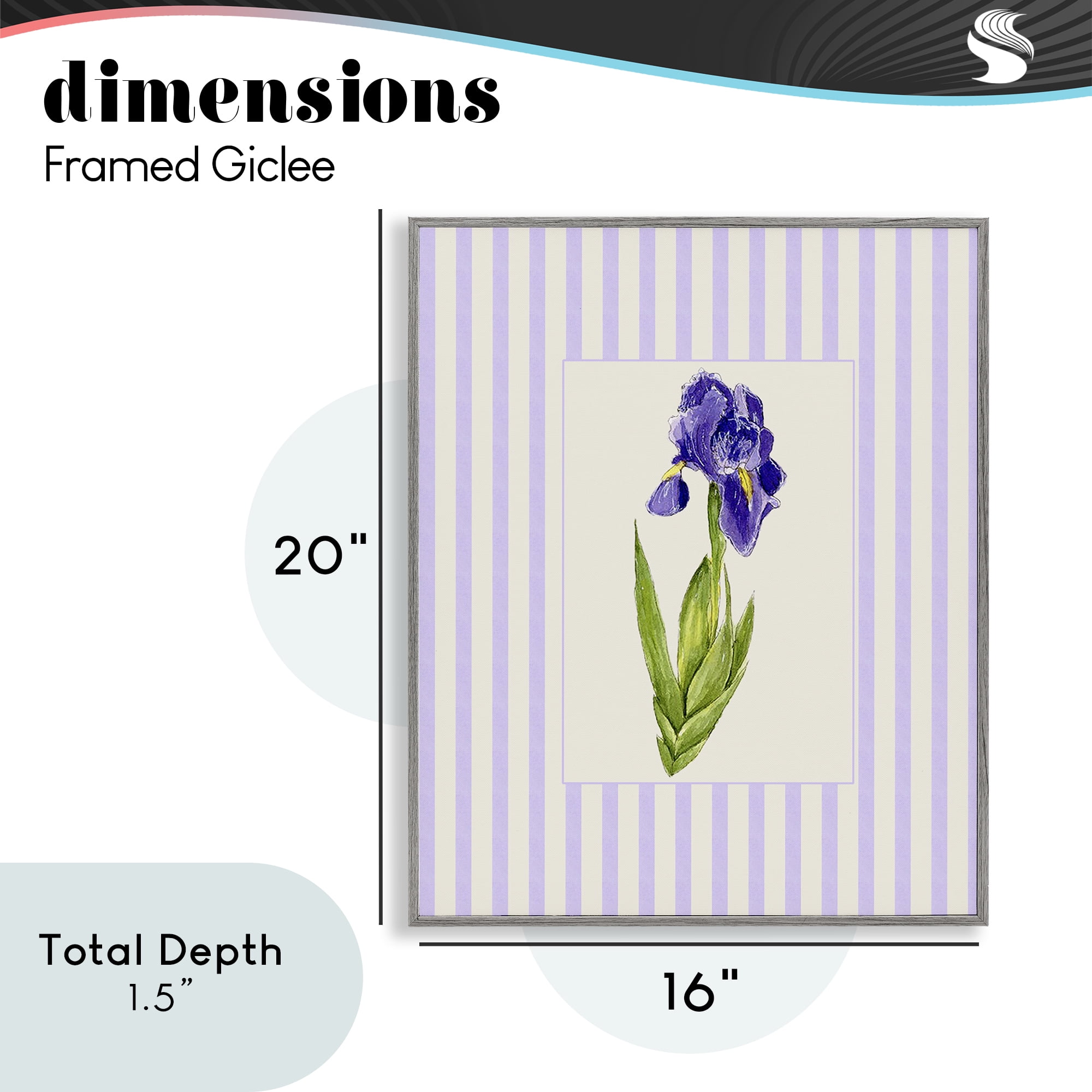Purple Stripe Iris Gray Framed Giclee Art, design by Lisa Wehmeyer