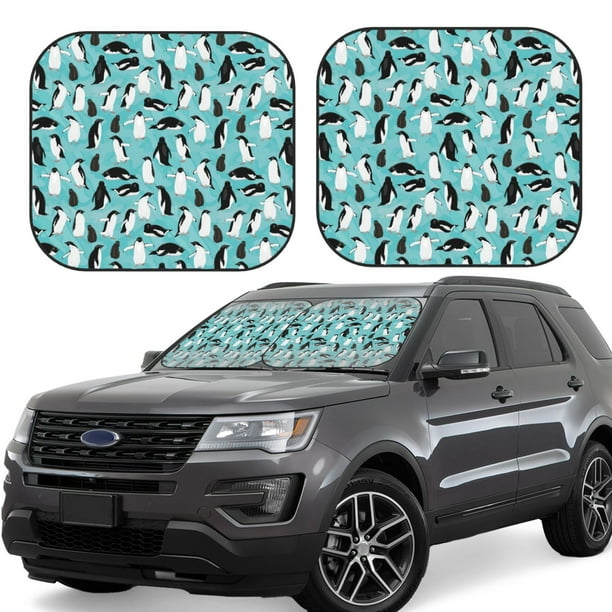 Balery Penguins Parasol para parabrisas de coche de 2 piezas | Parasol plegable para parabrisas delantero de coche para la mayoría de sedanes-Large
