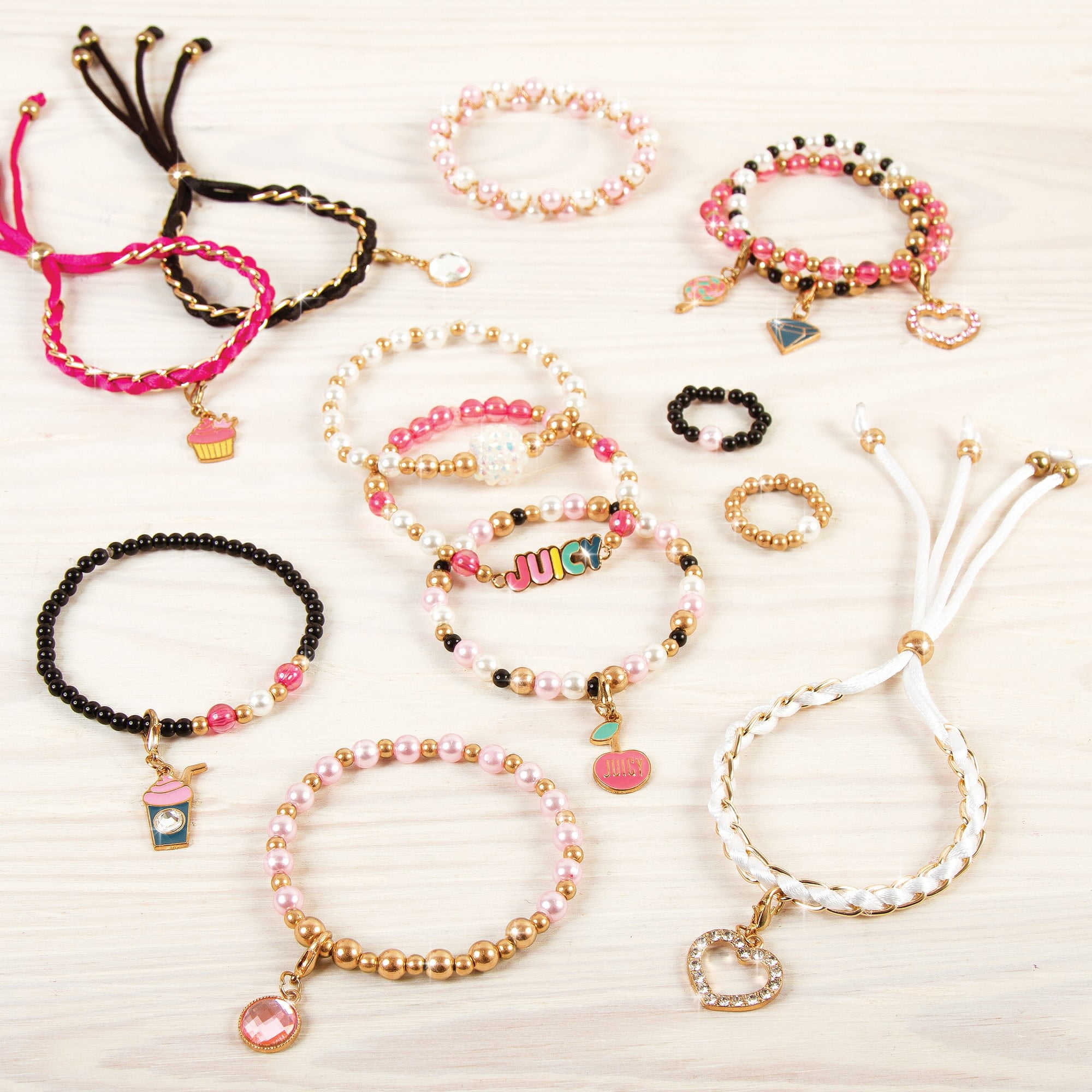 Juicy Couture: Mini Chains & Charms DIY Kit - Create 5 Bracelets, 118  Pieces,10 Juicy Charms, Pink Gold & Black, Children Ages 8+ 