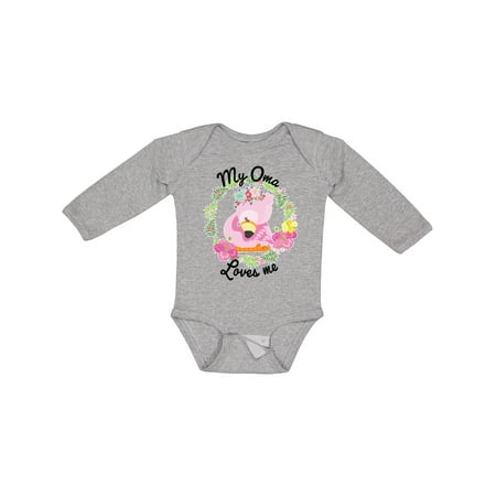 

Inktastic Baby Flamingo My Oma Loves Me with Flower Wreath Gift Baby Boy or Baby Girl Long Sleeve Bodysuit