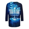 thumbnail image 5 of Hanukkah Pajama Tops for Women Plus Size 3/4 Sleeve Menorah Print T-Shirt,Loose Fit Crewneck Tops for Family, 5 of 5