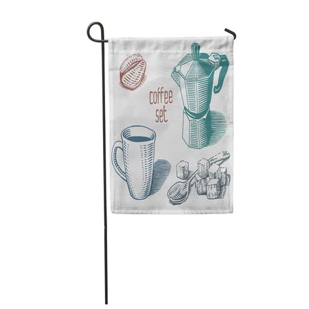 KDAGR Coffee Collection of Sketches Cup Maker Grain and Spoon with Sugar Cubes White Garden Flag Decorative Flag House Banner 12x18 inch