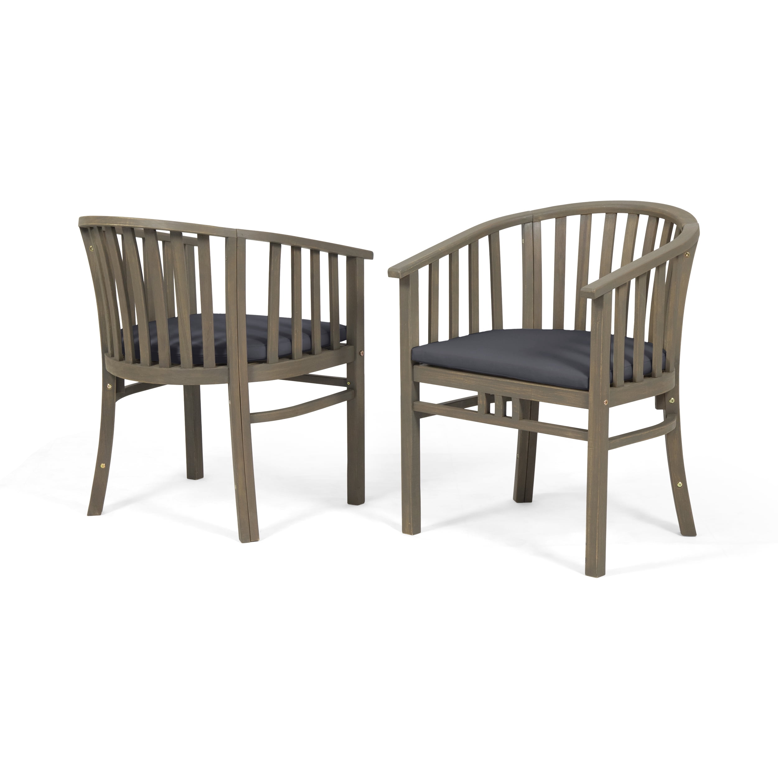 Outdoor Cushioned Wooden Dining Chair Set of 2, Solid Wood Frame for Patio Garden, Grey