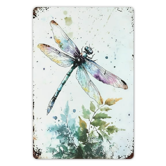 Vintage Metal Tin Sign with Artistic Dragonfly Illustration Perfect for Home Decor Garden Art and Nature For Home Garden Kitchen Office Sign 8x12 Inch Novelty Sign, Metal plaque Home