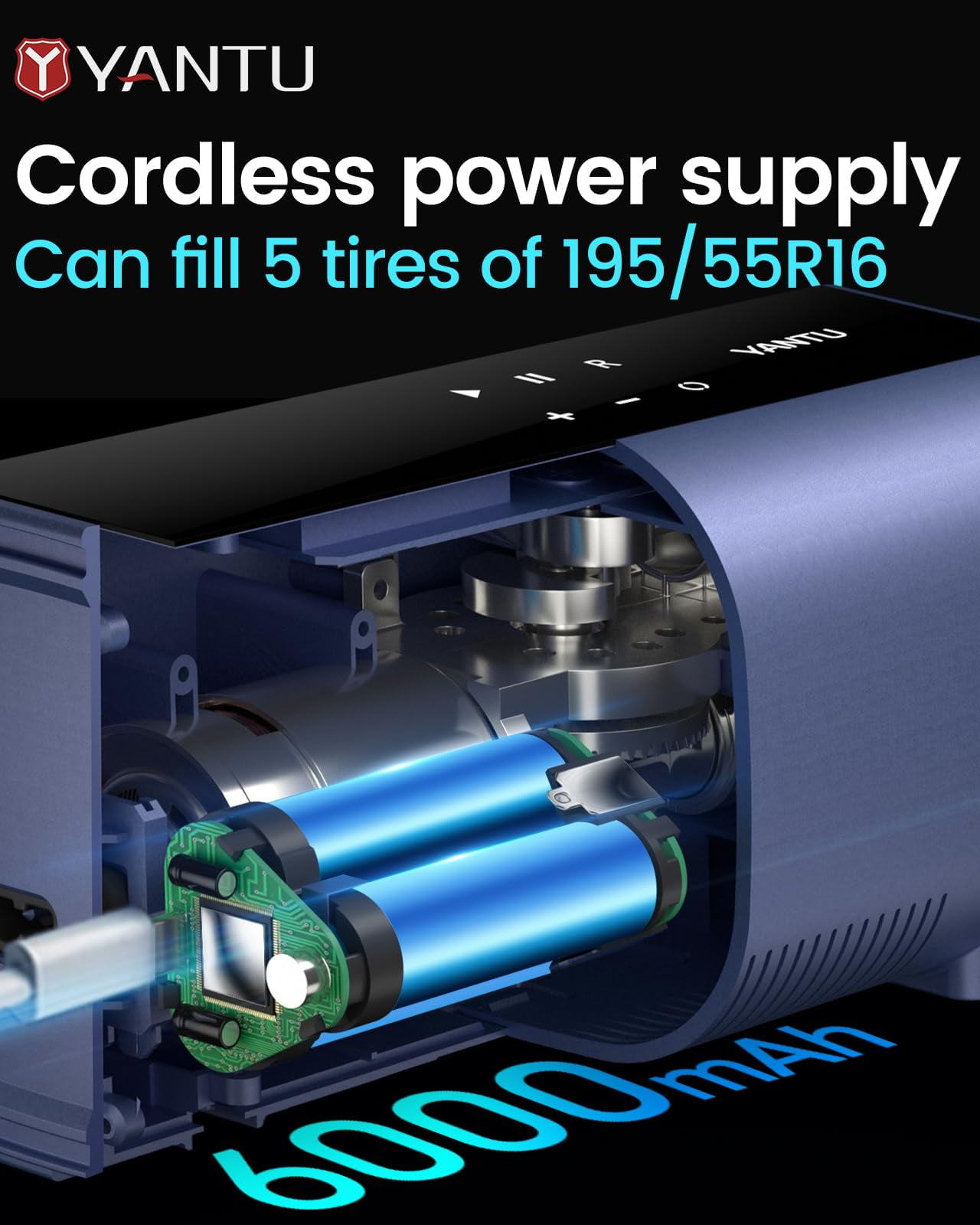 YANTU Cordless Tire Inflator Tire Pump Battery Powered, Dual Cylinder 2X Inflation,tire pressure gauge with 8.3Inch Digital Screen Portable Air Compressor Air Pump For Car Tires、