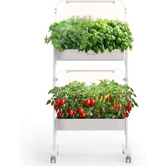 SUNCOZE 2-Tier Hydroponics Growing System Kit with 24 Pods – Full Spectrum Grow Lights Hydroponics System equipped with smart controller, Indoor Herb Garden Kit