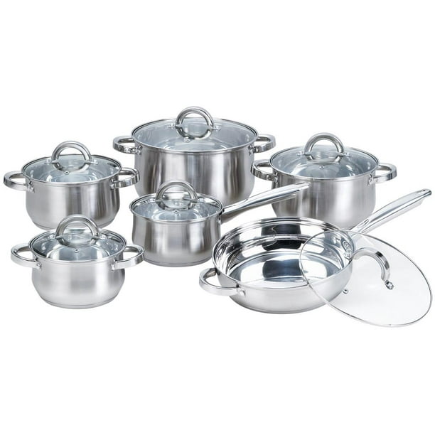 Heim Concept 12 Pieces Professinoal Grade Stainless Steel Cooking Pots And Pans Kitchen Cookware Set Lids Walmart Com Walmart Com