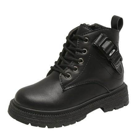

TALKVE Fashion Autumn And Winter Girls Boots Thick Bottom Flat Bottom Round Toe Non Slip Solid Color Simple Lace Up Comfortable