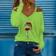 thumbnail image 2 of Camiseta de manga larga con cuello en V para mujer a la moda, blusa holgada con hombros descubiertos y estampado navideño de otoño Fridja  FKASFK3712, 2 of 5