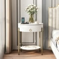 thumbnail image 3 of ASYA Gold End Table with Drawer, 2-Tier Nightstand Side Table with Natural Stone Top, Round Bedside Table Accent Table for Living Room Bedroom, 3 of 9