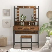 Vanity Table Set with Lighted Mirror & Stool Makeup Dressing Table