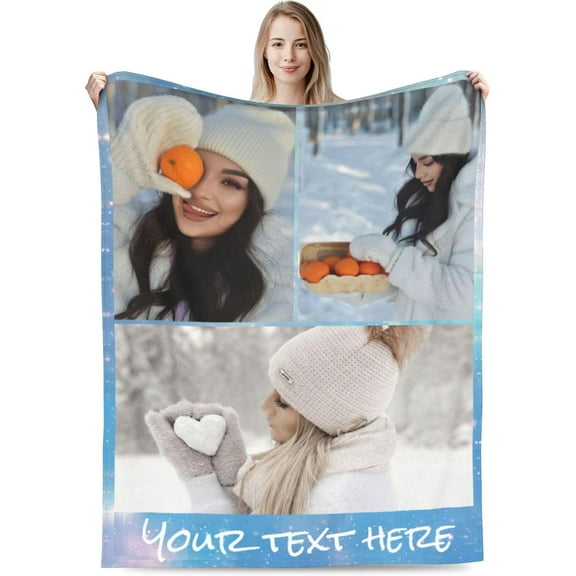 Custom Blanket with Photos Personalized Text Customized Blanket for Valentine's Day Gift for Husband Wife Girlfriend Boyfriend Father Mother's Day Christmas (1 Photos, 50“x40”) Blankets