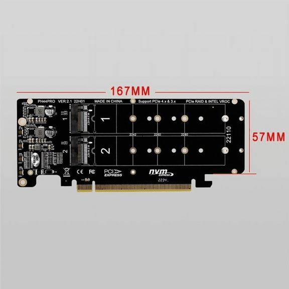 PCIE 4.0 Dual-Disk PCIeX16 to M.2 M-Key NVME SSD Expansion Card,Supports 4 NVMe M Key 2280