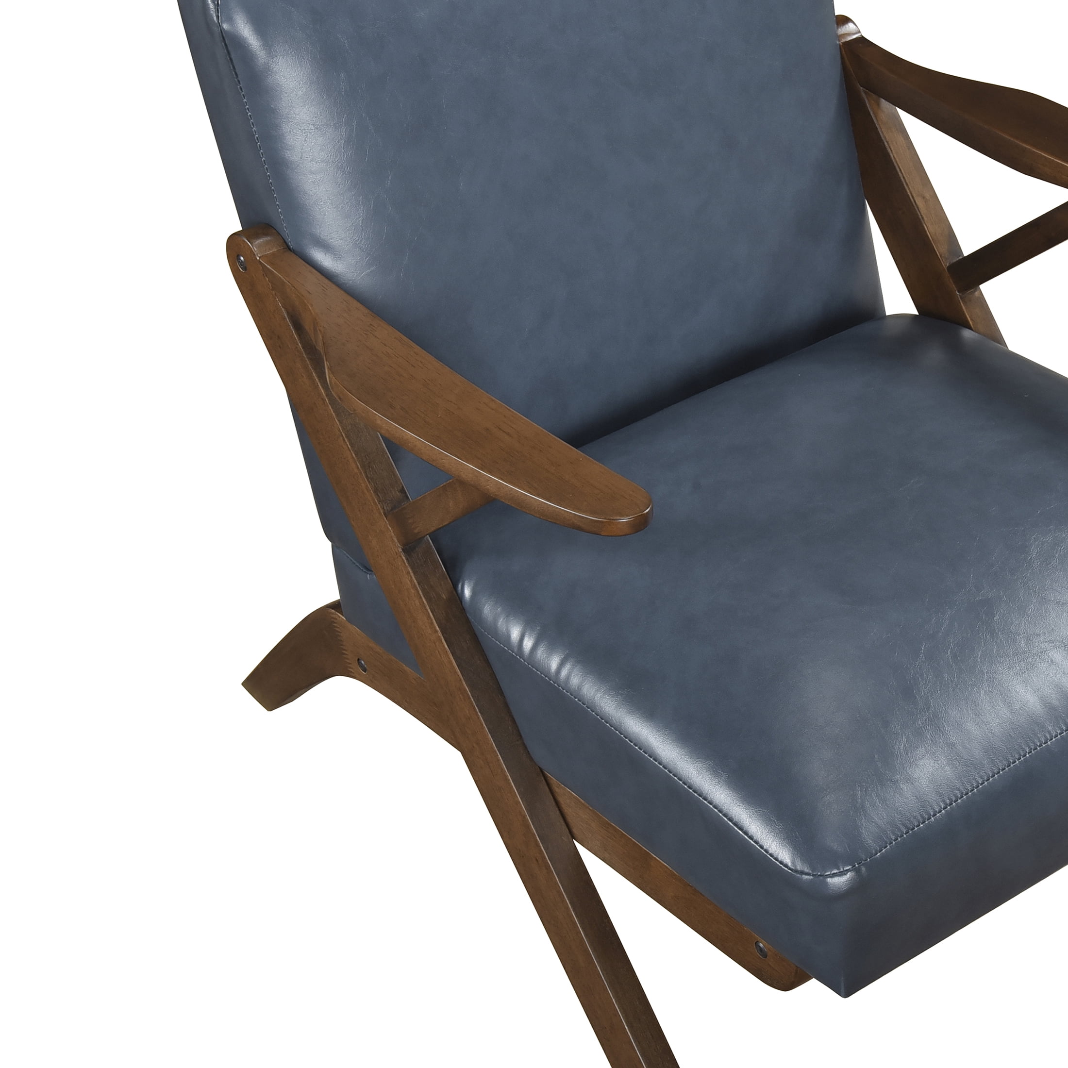 OakvillePark Loxbury Faux Leather Accent Chair, Blue/Brown Wood