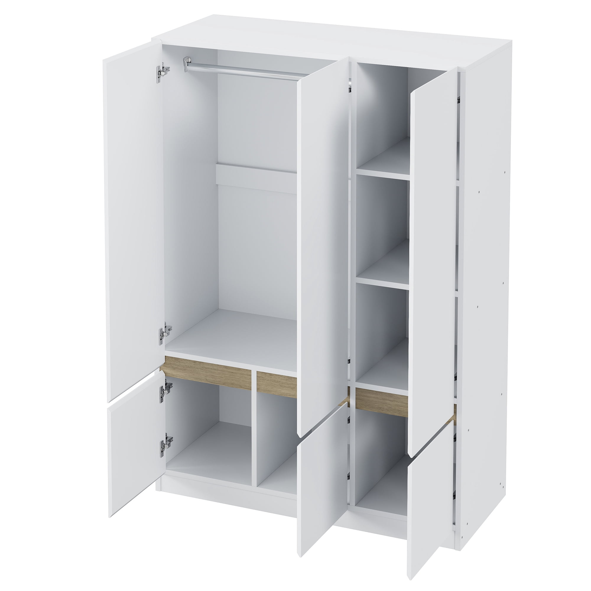 6-Doors Wooden Wardrobe Closet Storage Armoire with Multi-Layer Shelves for Bedroom